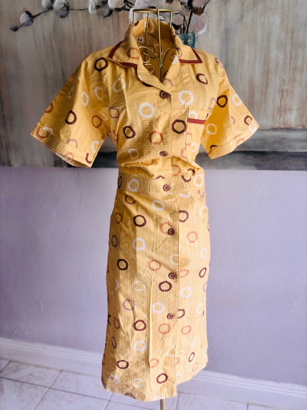 Vintage Moon Stone Textured Midi Shirt Dress M/L - Picture 5 of 9